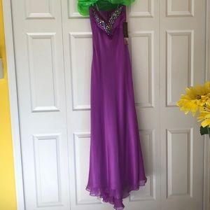 Purple strapless beaded prom dress